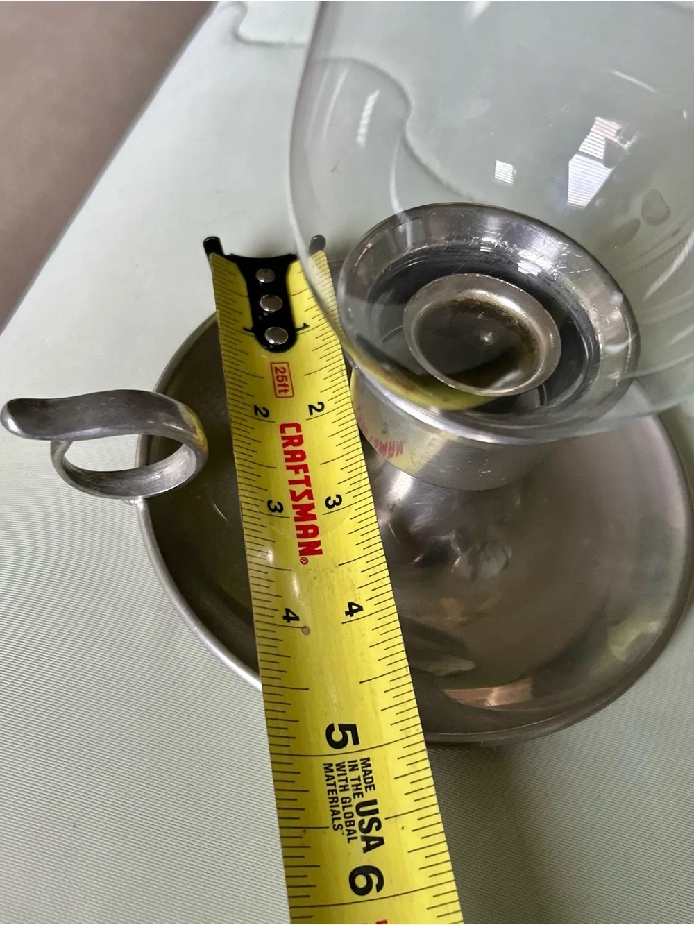 Vintage Glass Hurricane Candle Holder with Chamber Style Handle